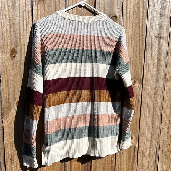 Madewell Women’s Long Sleeve Stripped Cream Grey Pink Sweater Pocket XS Fall - Picture 9 of 13